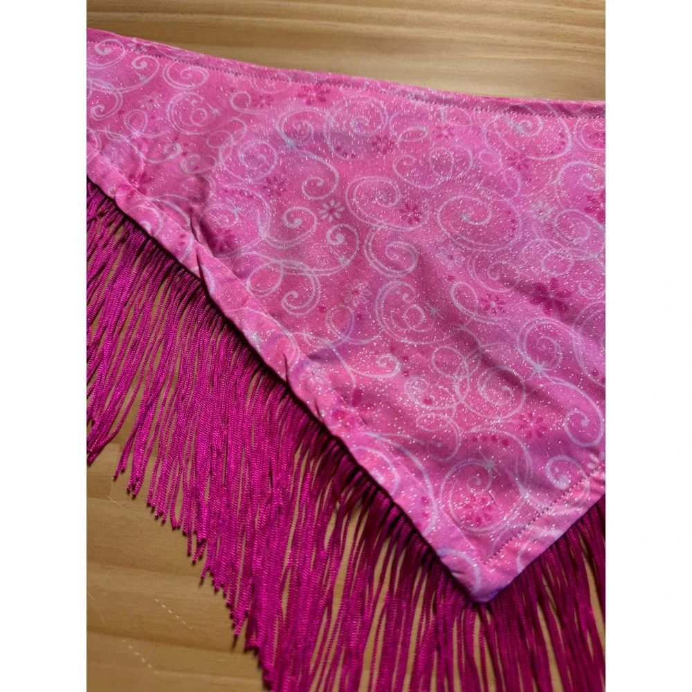 Disco Cowgirl Pink Glitter Fringe Dog Bandana Handmade Western Pet Accessory